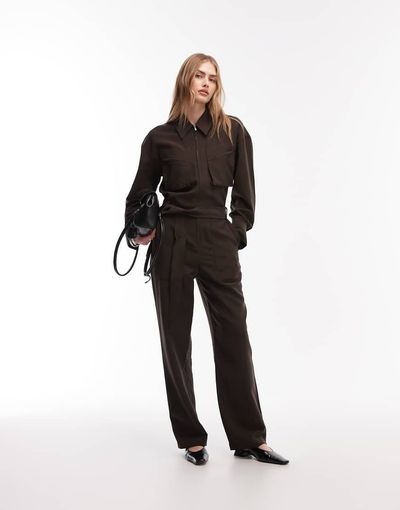 & Other Stories & Other Stories pure cotton utility style jumpsuit with tie front belt in brown