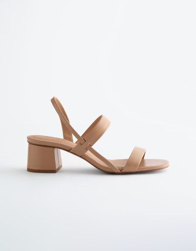 & Other Stories & Other Stories pure leather heeled strappy sandals in light beige-Neutral