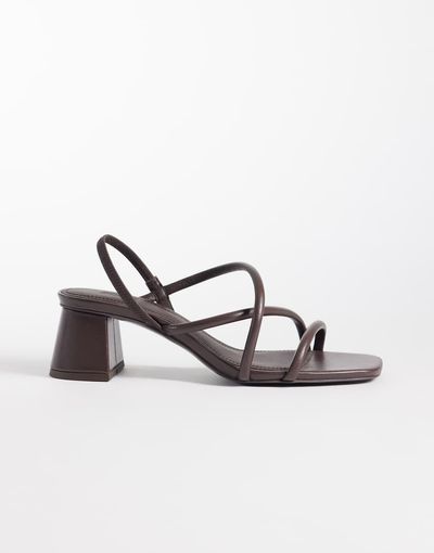 & Other Stories & Other Stories pure leather heeled strappy twist open toe sandals in dark brown