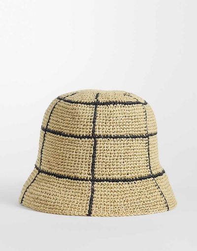 & Other Stories & Other Stories pure straw check bucket hat in beige-Neutral