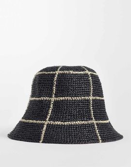 & Other Stories & Other Stories pure straw check bucket hat in black