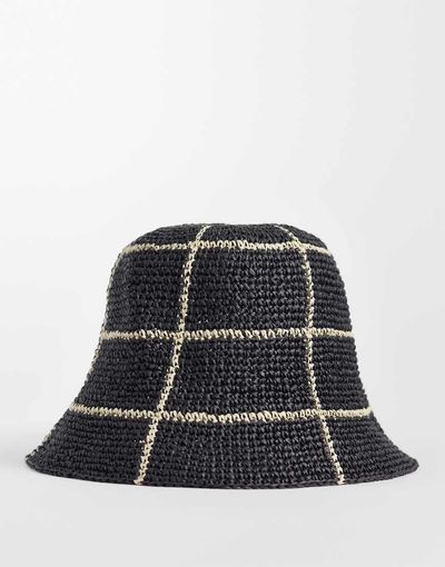 & Other Stories & Other Stories pure straw check bucket hat in black