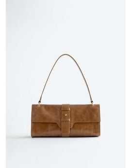 & Other Stories & Other Stories pure suede cracked leather shoulder flap bag with gold hardware in brown