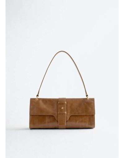 & Other Stories & Other Stories pure suede cracked leather shoulder flap bag with gold hardware in brown