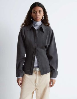 & Other Stories & Other Stories pure wool bold shoulder shacket with cinched waist in gray