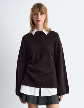 & Other Stories & Other Stories pure wool sweater with button cape sleeves in brown