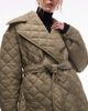 & Other Stories & Other Stories quilted belted long line jacket in dark khaki green - 2