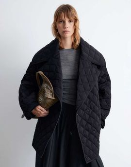 & Other Stories & Other Stories quilted belted longline jacket in black