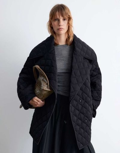 & Other Stories & Other Stories quilted belted longline jacket in black
