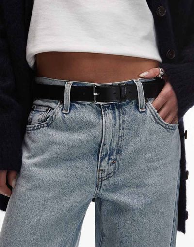 & Other Stories & Other Stories real leather square buckle belt in black