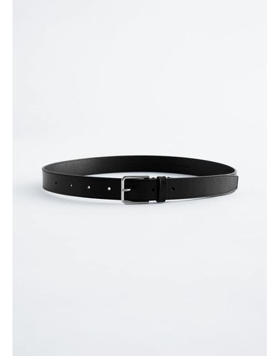 & Other Stories & Other Stories real leather thin square buckle belt in black