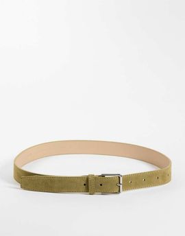 & Other Stories & Other Stories real leather thin square buckle belt in olive-Neutral