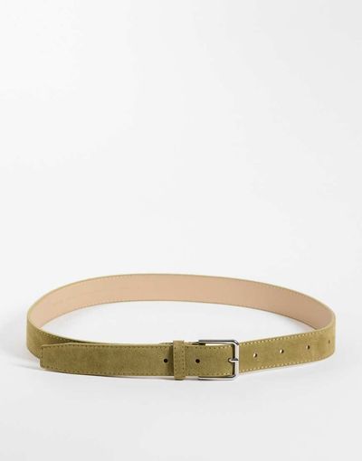 & Other Stories & Other Stories real leather thin square buckle belt in olive-Neutral