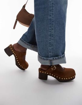 & Other Stories & Other Stories real suede wooden sole heeled clogs in cognac brown