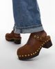 & Other Stories & Other Stories real suede wooden sole heeled clogs in cognac brown - 4