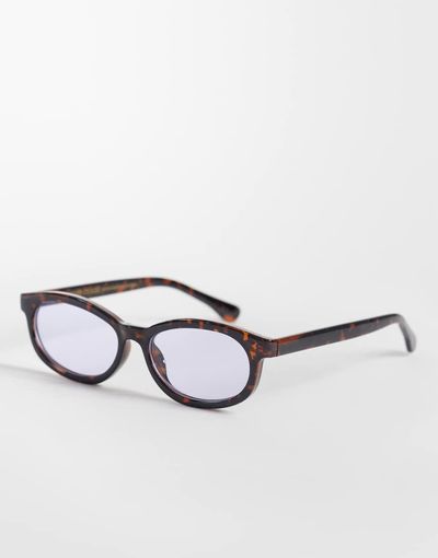 & Other Stories & Other Stories rectangle sunglasses in brown and blue tint lenses with linen pouch case-Black