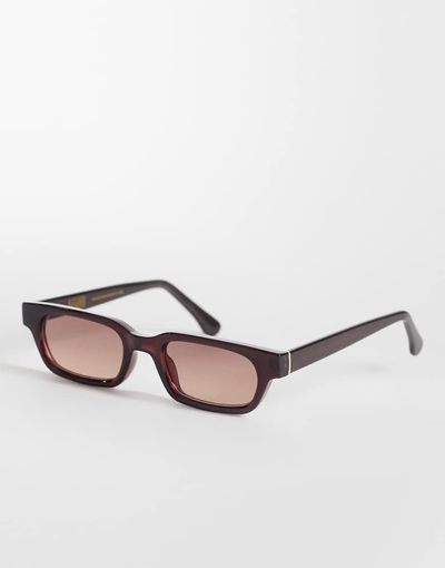 & Other Stories & Other Stories retro rectangle sunglasses in brown with linen pouch case