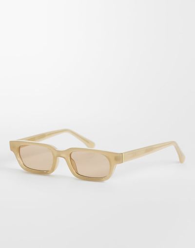 & Other Stories & Other Stories retro rectangle sunglasses in light yellow with linen pouch case