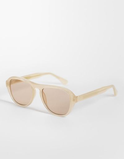 & Other Stories & Other Stories retro round sunglasses in light yellow with linen pouch case
