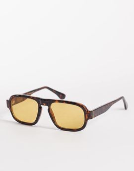 & Other Stories & Other Stories retro square sunglasses in brown tortoise effect with pouch case