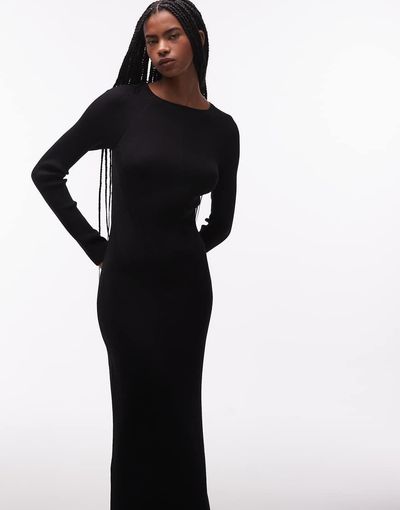 & Other Stories & Other Stories ribbed structured knit maxi dress with cuff detail in black
