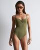 & Other Stories & Other Stories ribbed u front swimsuit in dark khaki-Green - 1