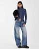 & Other Stories & Other Stories ribbed zip through funnel neck cardigan in acid wash navy - 3