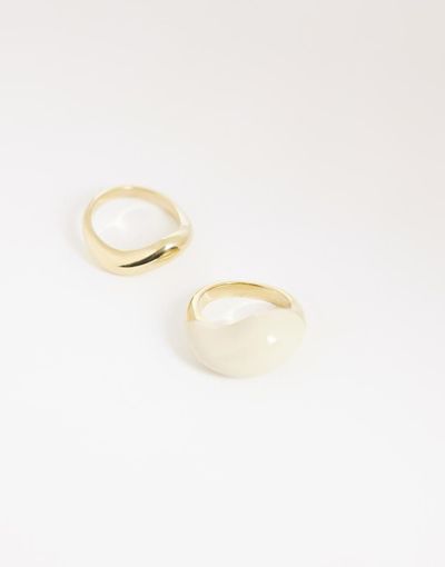 & Other Stories & Other Stories ring with large oval cream faux stone in gold tone
