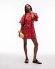 & Other Stories & Other Stories round neck mini dress with puff sleeves and detachable belt in red floral print - 1