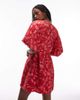 & Other Stories & Other Stories round neck mini dress with puff sleeves and detachable belt in red floral print - 4