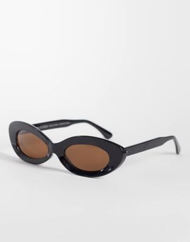 & Other Stories & Other Stories rounded cat eye style sunglasses in black and dark tinted lenses with linen pouch case