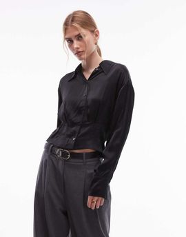 & Other Stories & Other Stories satin blouse with cinch waist in black