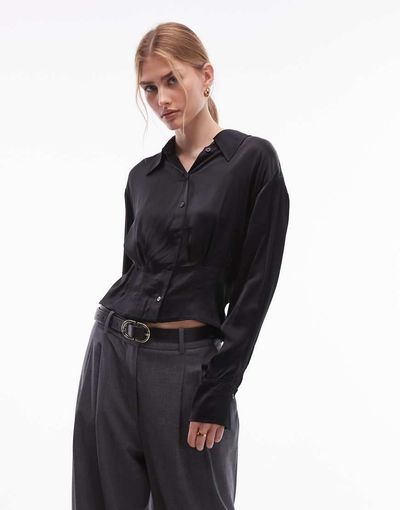 & Other Stories & Other Stories satin blouse with cinch waist in black