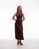 & Other Stories & Other Stories satin crepe midi dress with drape neck in burgundy wine-Red - 1