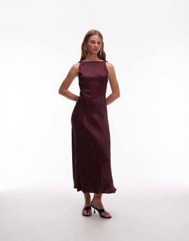 & Other Stories & Other Stories satin crepe midi dress with drape neck in burgundy wine-Red