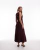 & Other Stories & Other Stories satin crepe midi dress with drape neck in burgundy wine-Red - 4