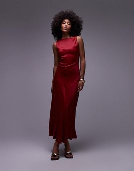 & Other Stories & Other Stories satin crepe midi dress with drape neck in red