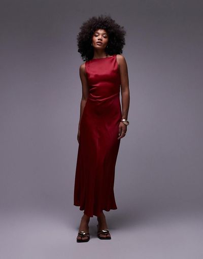 & Other Stories & Other Stories satin crepe midi dress with drape neck in red