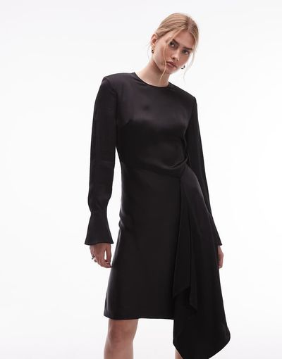 & Other Stories & Other Stories satin mini dress with asymmetric hem in black