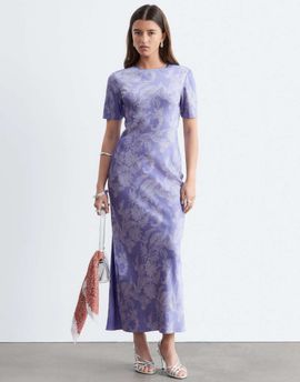 & Other Stories & Other Stories satin paisley print maxi dress with cut in waist and slit slide in purple