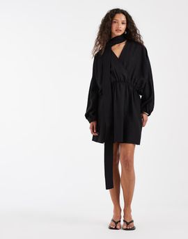 & Other Stories & Other Stories scarf detail linen look wrap mini dress in black