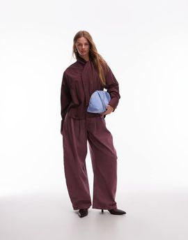 & Other Stories & Other Stories scarf neck blouse with volume sleeves in burgundy plum-Red