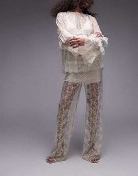 & Other Stories & Other Stories sheer lace pants with scalloped hem and fitted micro shorts in off white