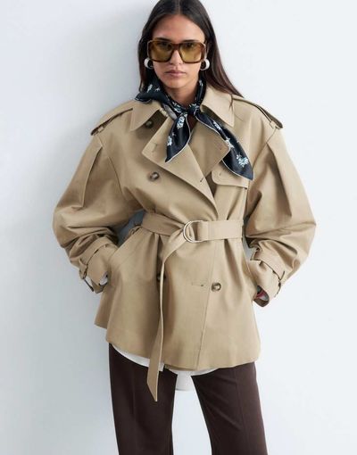 & Other Stories & Other Stories short cotton belted trench coat in beige-NEUTRAL