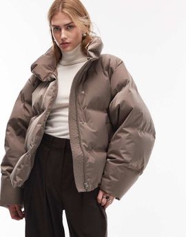 & Other Stories & Other Stories short padded down & feather jacket in mole brown