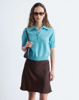 & Other Stories & Other Stories short sleeve polo wool knit sweater in turquoise-Blue
