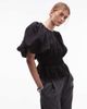 & Other Stories & Other Stories short sleeve volume blouse with statement puff sleeves and cinch waist in black - 1