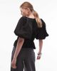 & Other Stories & Other Stories short sleeve volume blouse with statement puff sleeves and cinch waist in black - 2