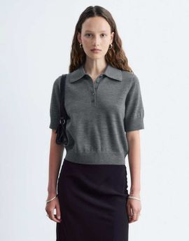 & Other Stories & Other Stories short sleeve wool look knit polo sweater in dark gray
