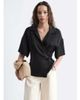 & Other Stories & Other Stories short sleeve wrap linen mix shirt with tie waist detail in black - 1